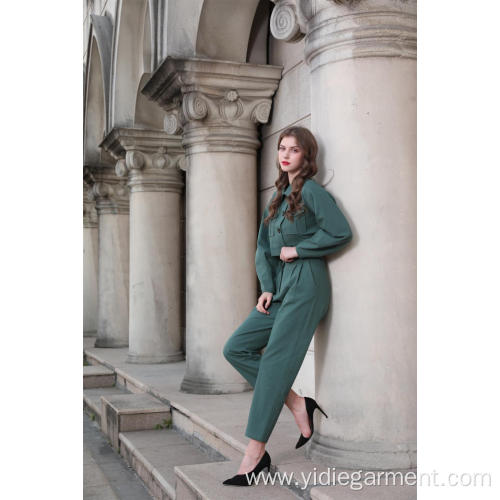 Ladies' Two Piece Sets Women's Green Army Jacket and Trousers Supplier